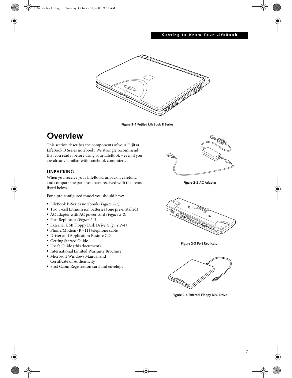 Unpacking, Overview | FUJITSU Laptop User Manual | Page 15 / 96