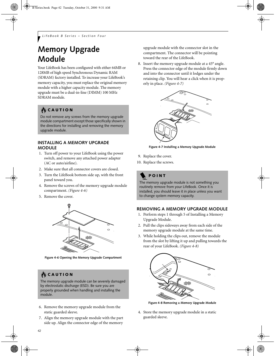 Installing a memory upgrade module, Removing a memory upgrade module, Memory upgrade module | FUJITSU Laptop User Manual | Page 50 / 96