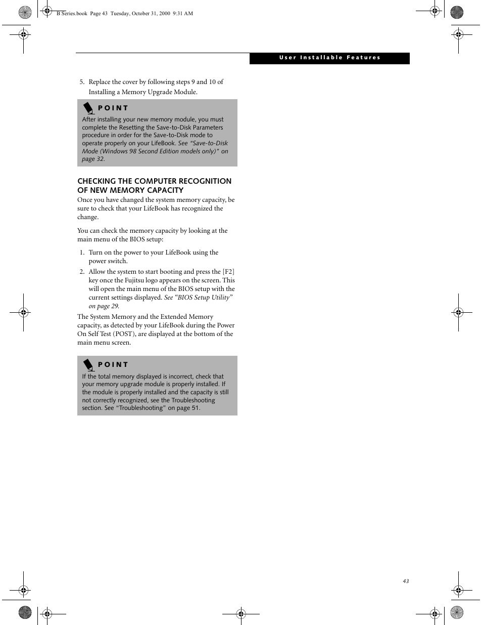 Checking the computer recognition, Of new memory capacity | FUJITSU Laptop User Manual | Page 51 / 96