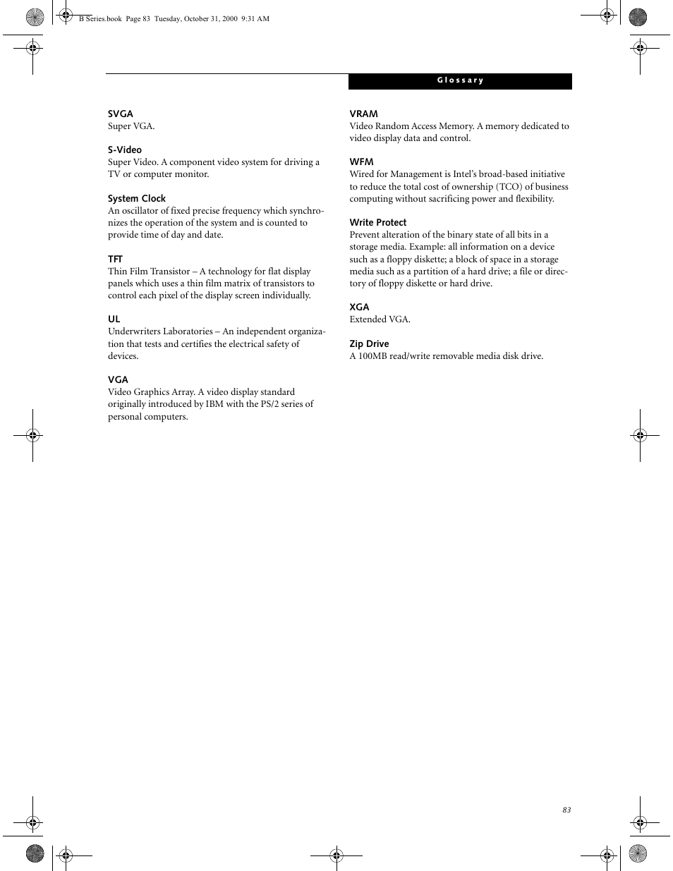 Svga, S-video, System clock | Vram, Write protect, Zip drive | FUJITSU Laptop User Manual | Page 91 / 96