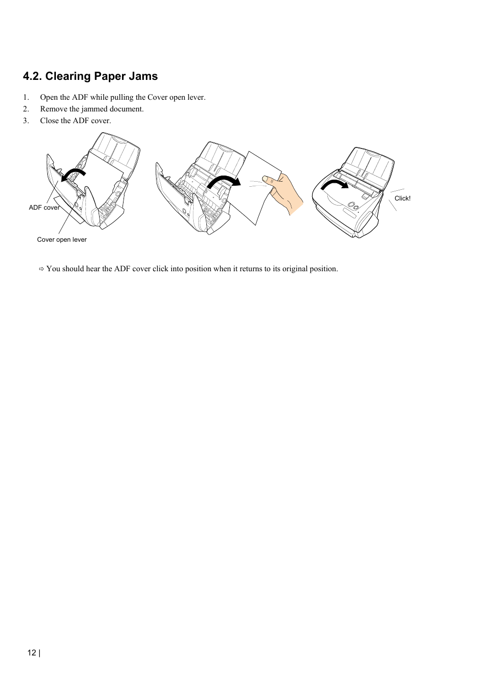Clearing paper jams | FUJITSU SCANSNAP FI-5110EOXM User Manual | Page 14 / 20