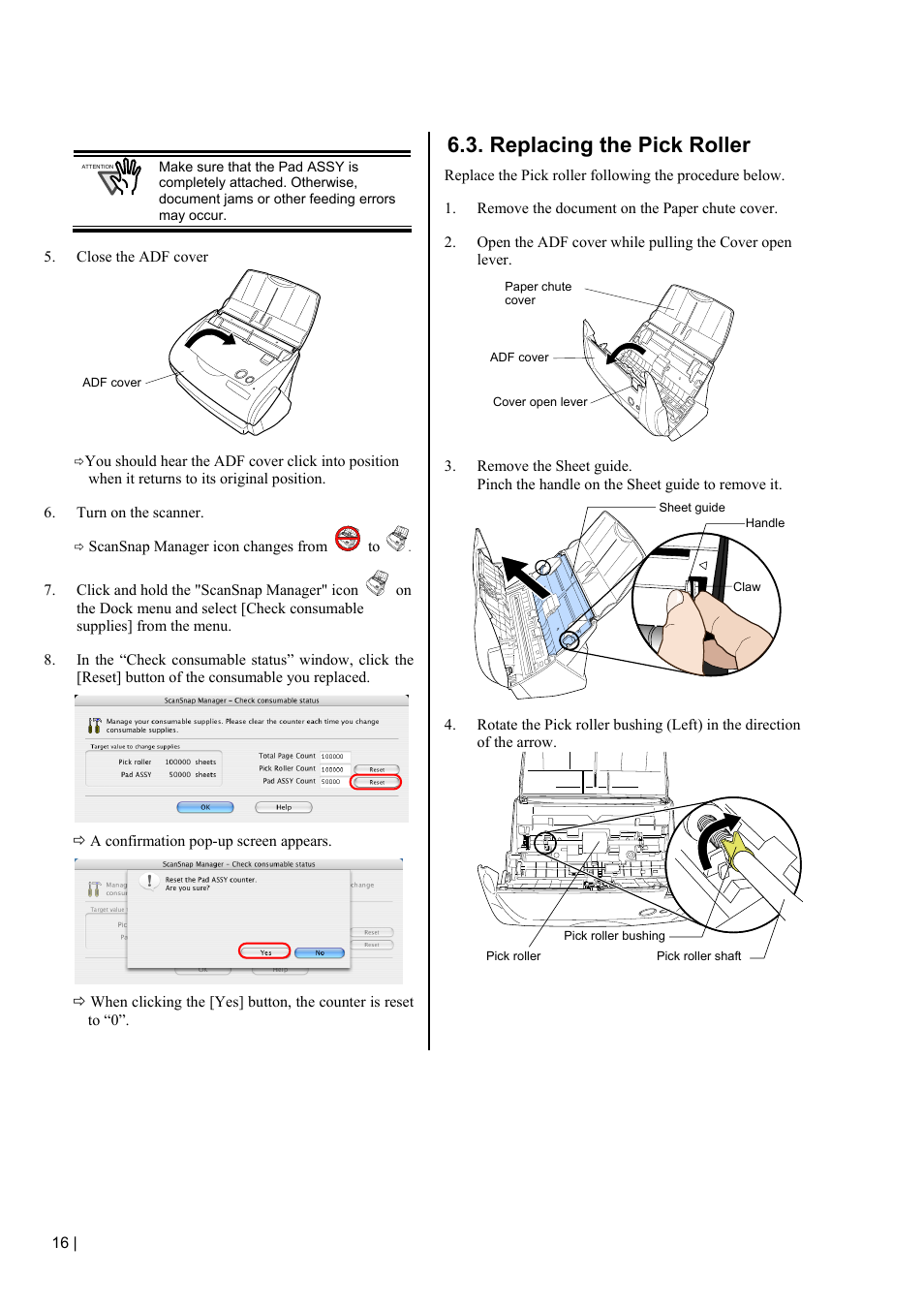 Replacing the pick roller, In “ 6.3. replacing the pick roller | FUJITSU SCANSNAP FI-5110EOXM User Manual | Page 18 / 20