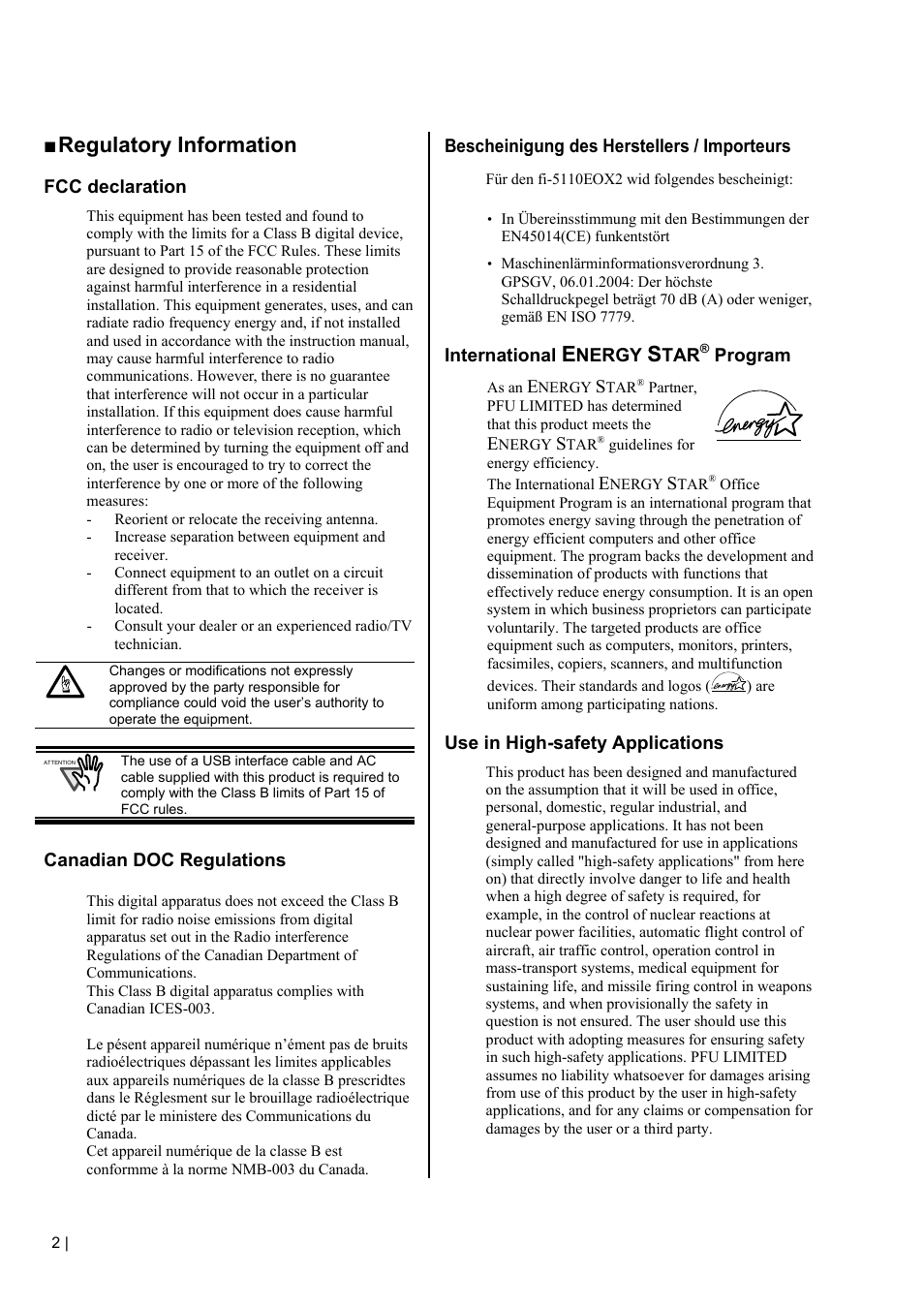 Regulatory information | FUJITSU SCANSNAP FI-5110EOXM User Manual | Page 4 / 20