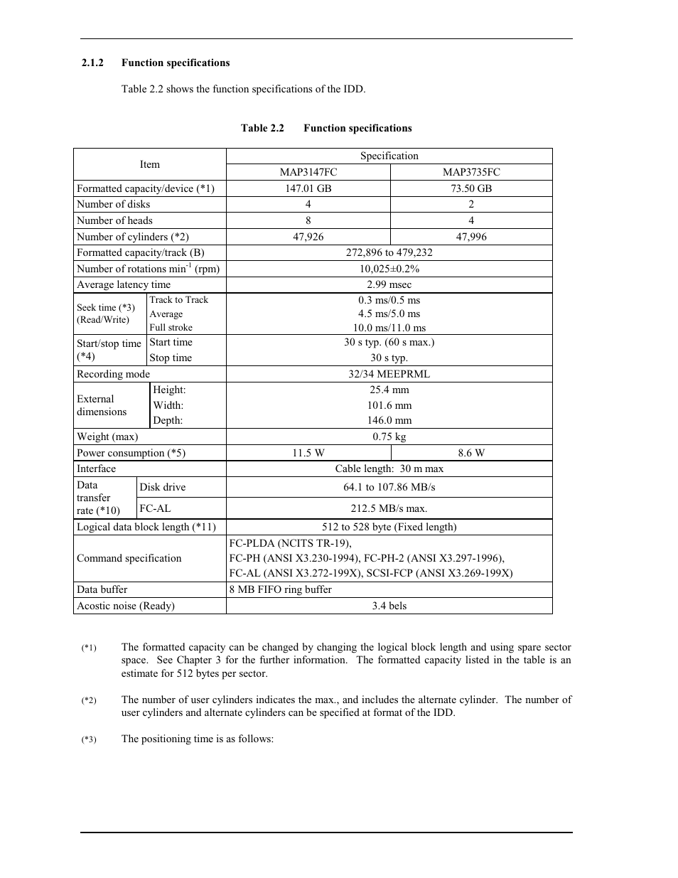 2 fun tion specifications | FUJITSU MAP3735FC User Manual | Page 30 / 114