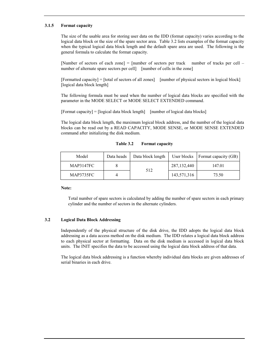 5 ormat capacity, 2 logical data block addressing | FUJITSU MAP3735FC User Manual | Page 45 / 114