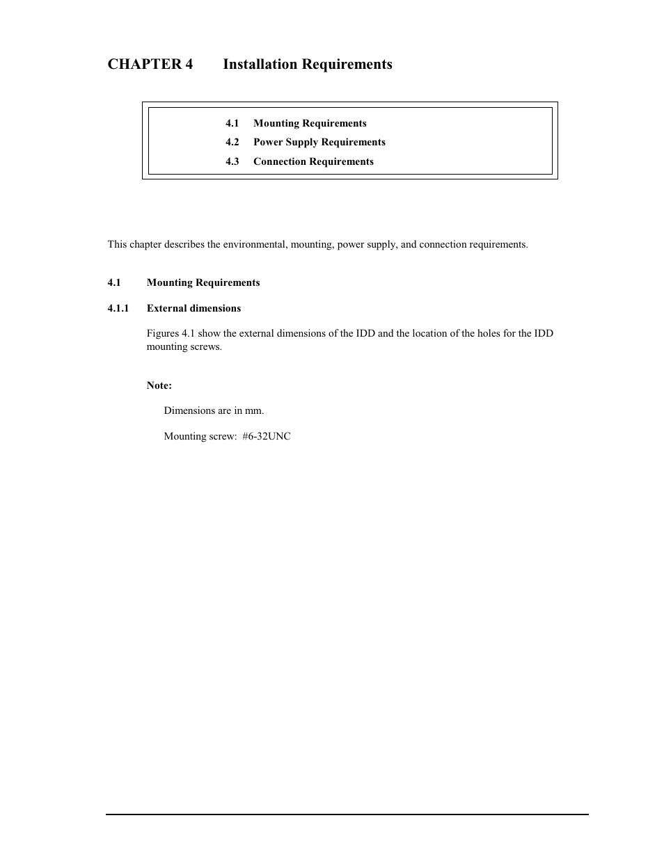 Chapter 4 installation requirements, 1 mounting requirements, 1 ex ernal dimensions | FUJITSU MAP3735FC User Manual | Page 53 / 114