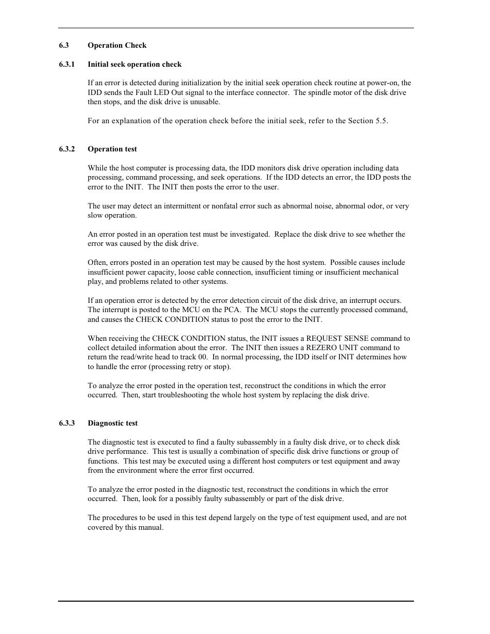 3 operation check, 1 initial seek operation check, 2 operation test | 3 diagnostic test | FUJITSU MAP3735FC User Manual | Page 90 / 114