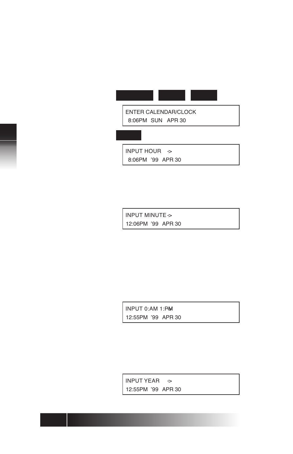 Setting the calendar/clock -8, Using the ni / 5e custom t erminal set-up, Options 2 enter | FUJITSU SRS-9924 User Manual | Page 44 / 115
