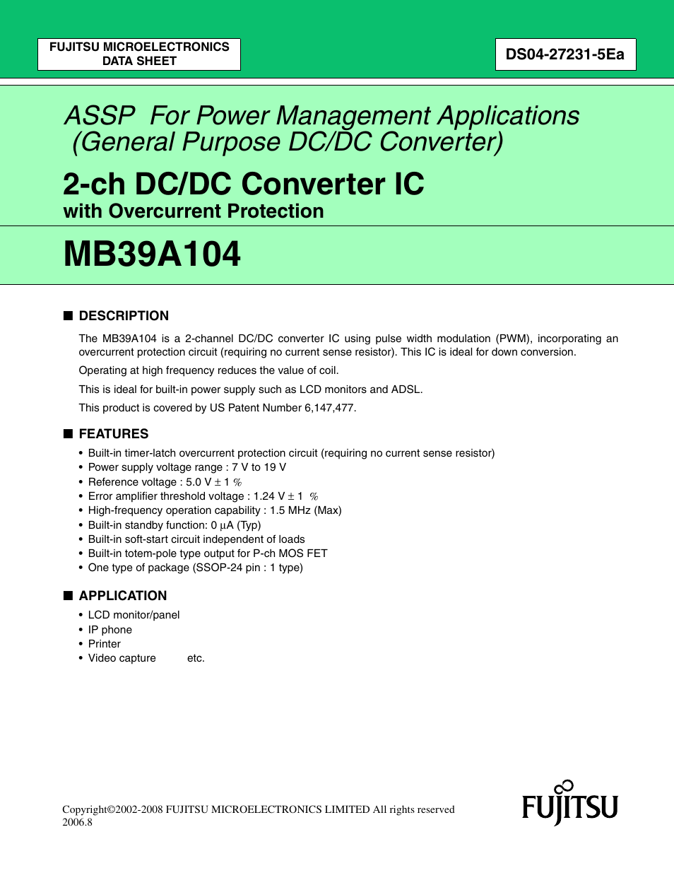 FUJITSU MB39A104 User Manual | 40 pages