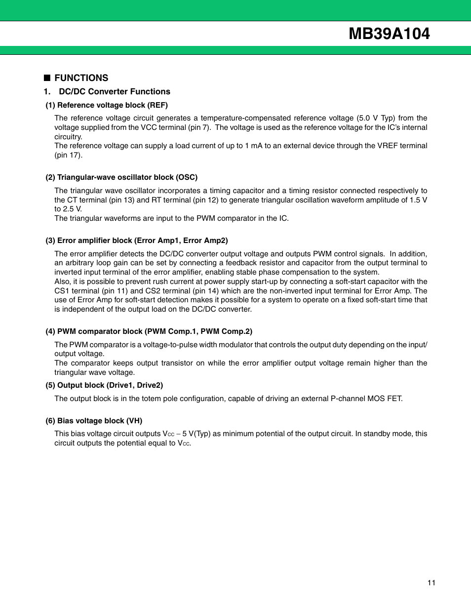 Functions | FUJITSU MB39A104 User Manual | Page 11 / 40