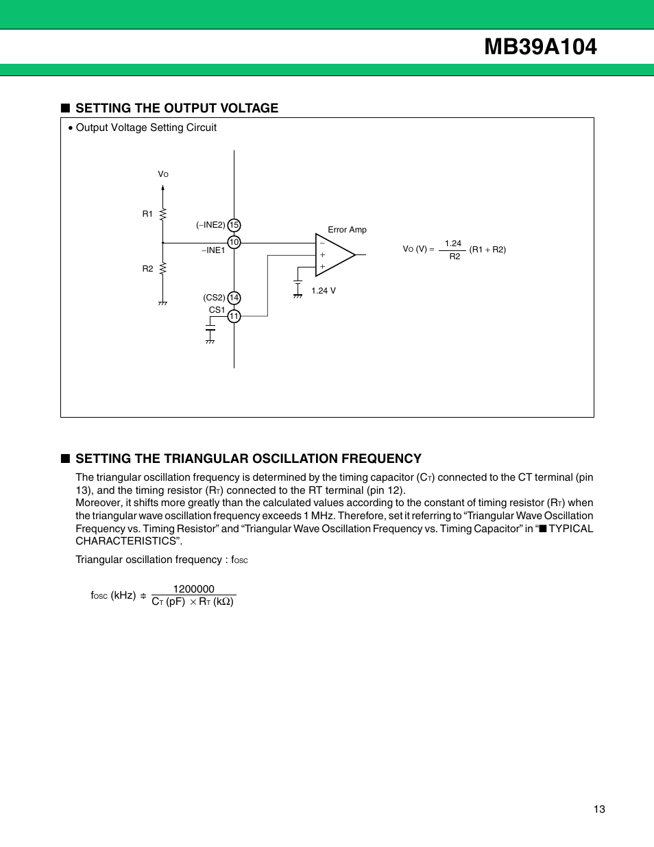 Setting the output voltage, Setting the triangular oscillation frequency | FUJITSU MB39A104 User Manual | Page 13 / 40