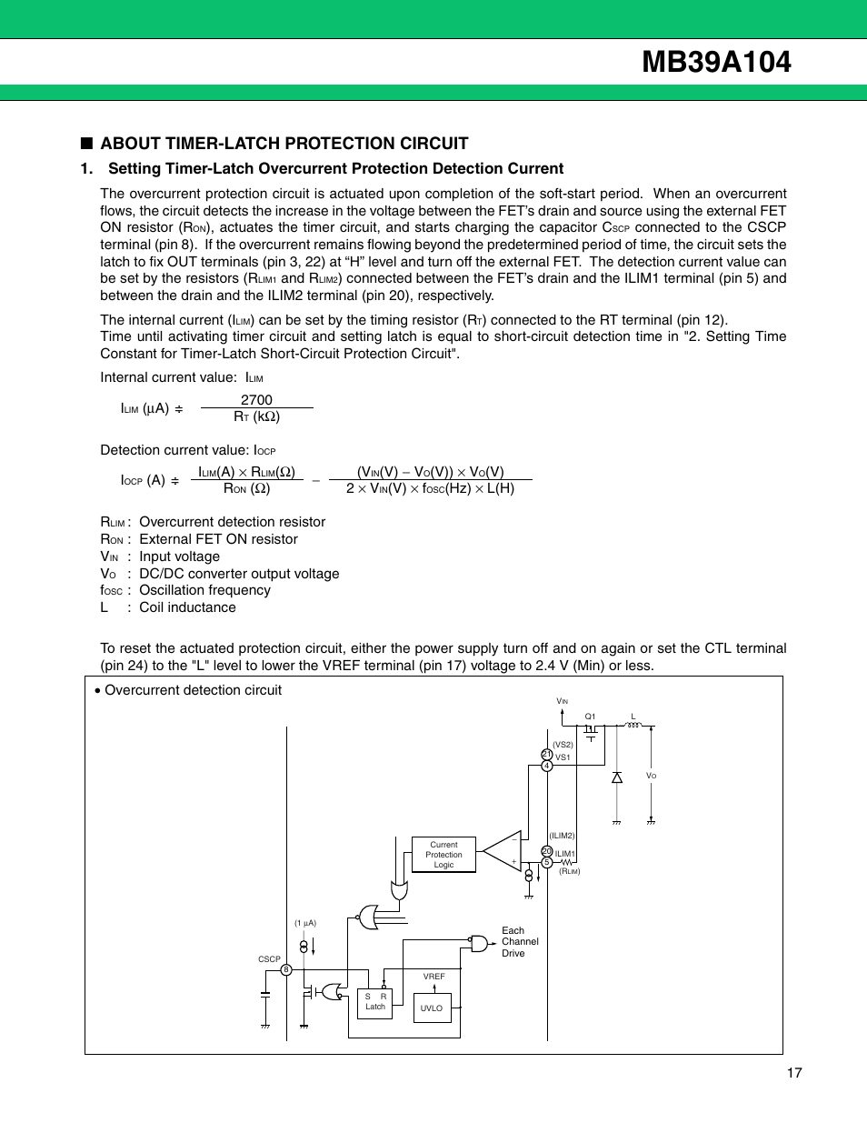 About timer-latch protection circuit | FUJITSU MB39A104 User Manual | Page 17 / 40