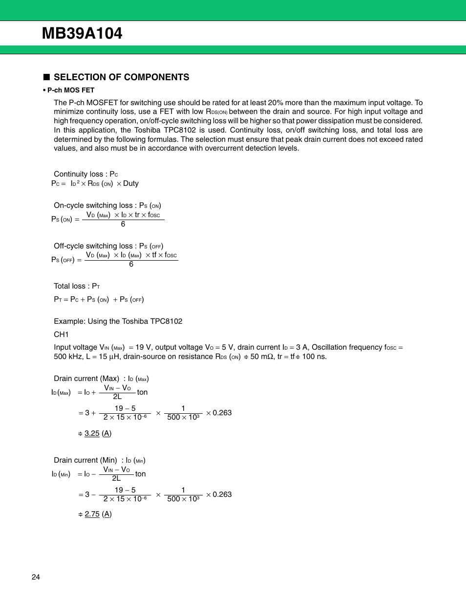 Selection of components | FUJITSU MB39A104 User Manual | Page 24 / 40