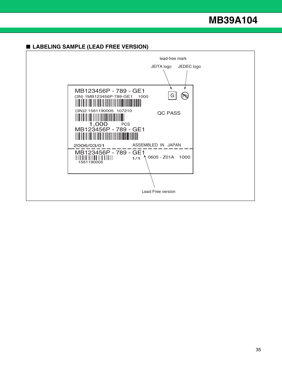 Labeling sample (lead free version) | FUJITSU MB39A104 User Manual | Page 35 / 40