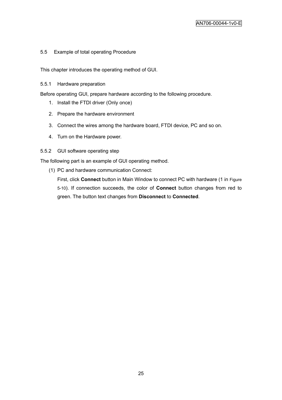 5 example of total operating procedure, Example of total operating procedure, Hardware preparation | Gui software operating step | FUJITSU FM3 32-Bit Microcontroller MB9B300A User Manual | Page 26 / 56