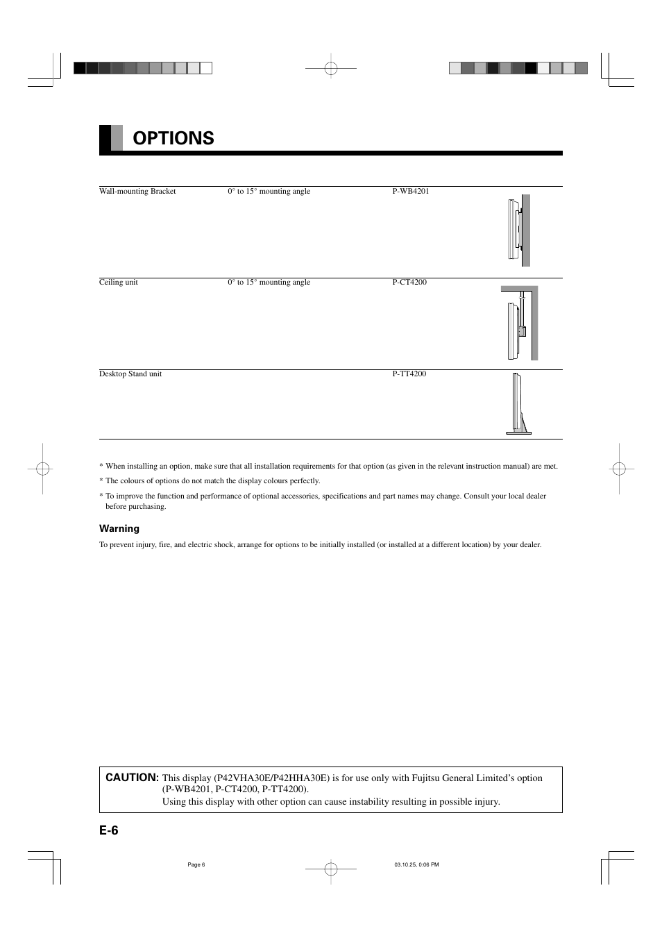 Options | FUJITSU P42VHA30E User Manual | Page 6 / 7