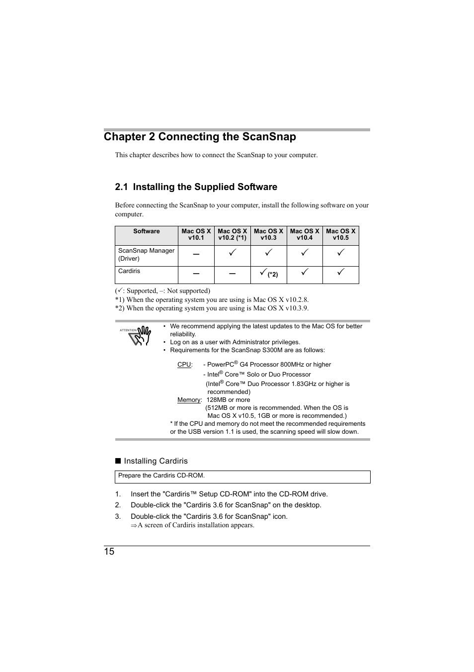 Chapter 2 connecting the scansnap, 1 installing the supplied software | FUJITSU SCANSNAP S300M User Manual | Page 16 / 38