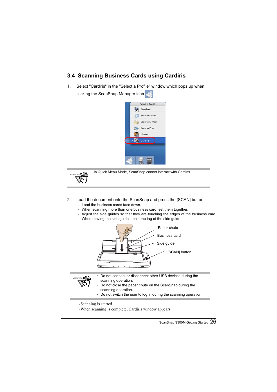 4 scanning business cards using cardiris, 26 3.4 scanning business cards using cardiris | FUJITSU SCANSNAP S300M User Manual | Page 27 / 38