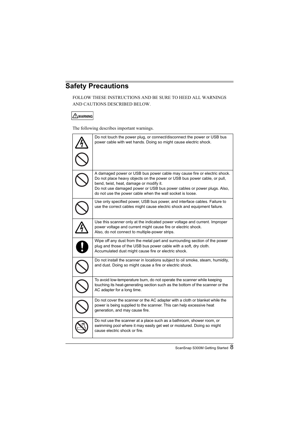 Safety precautions | FUJITSU SCANSNAP S300M User Manual | Page 9 / 38