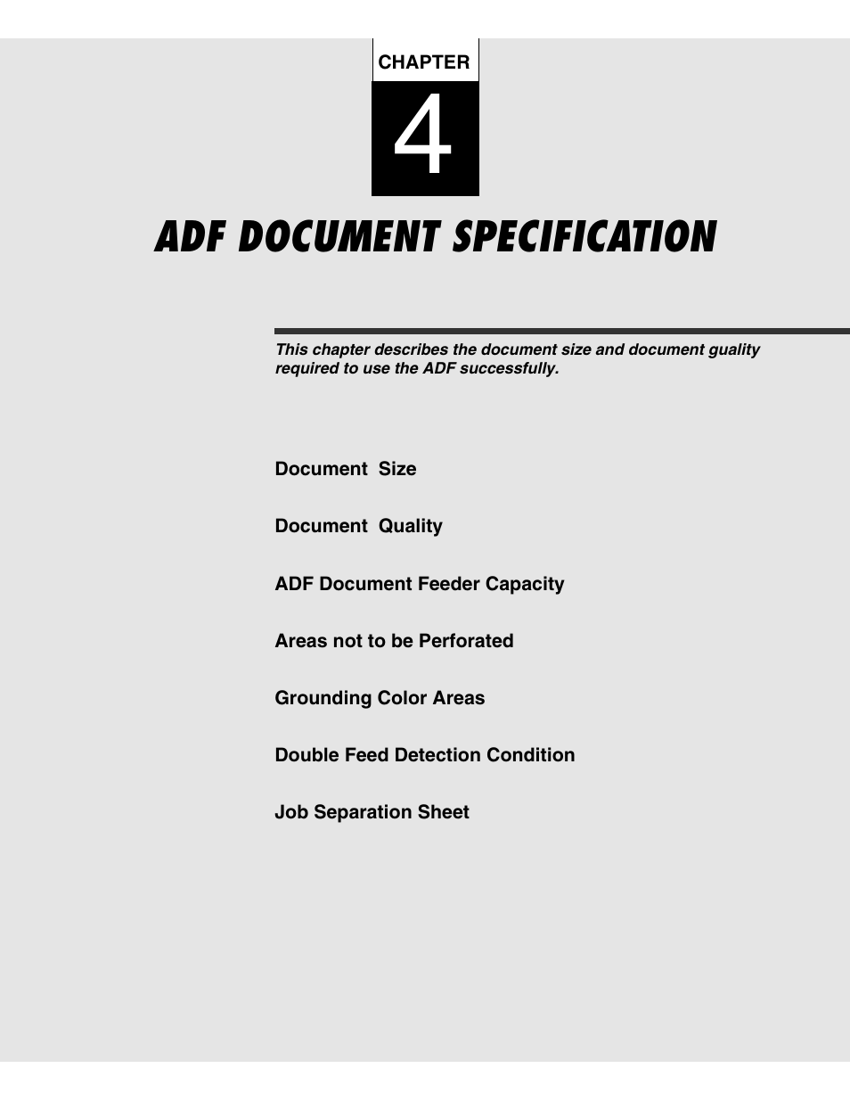 Adf document specification | FUJITSU C150-E146-02EN User Manual | Page 49 / 100