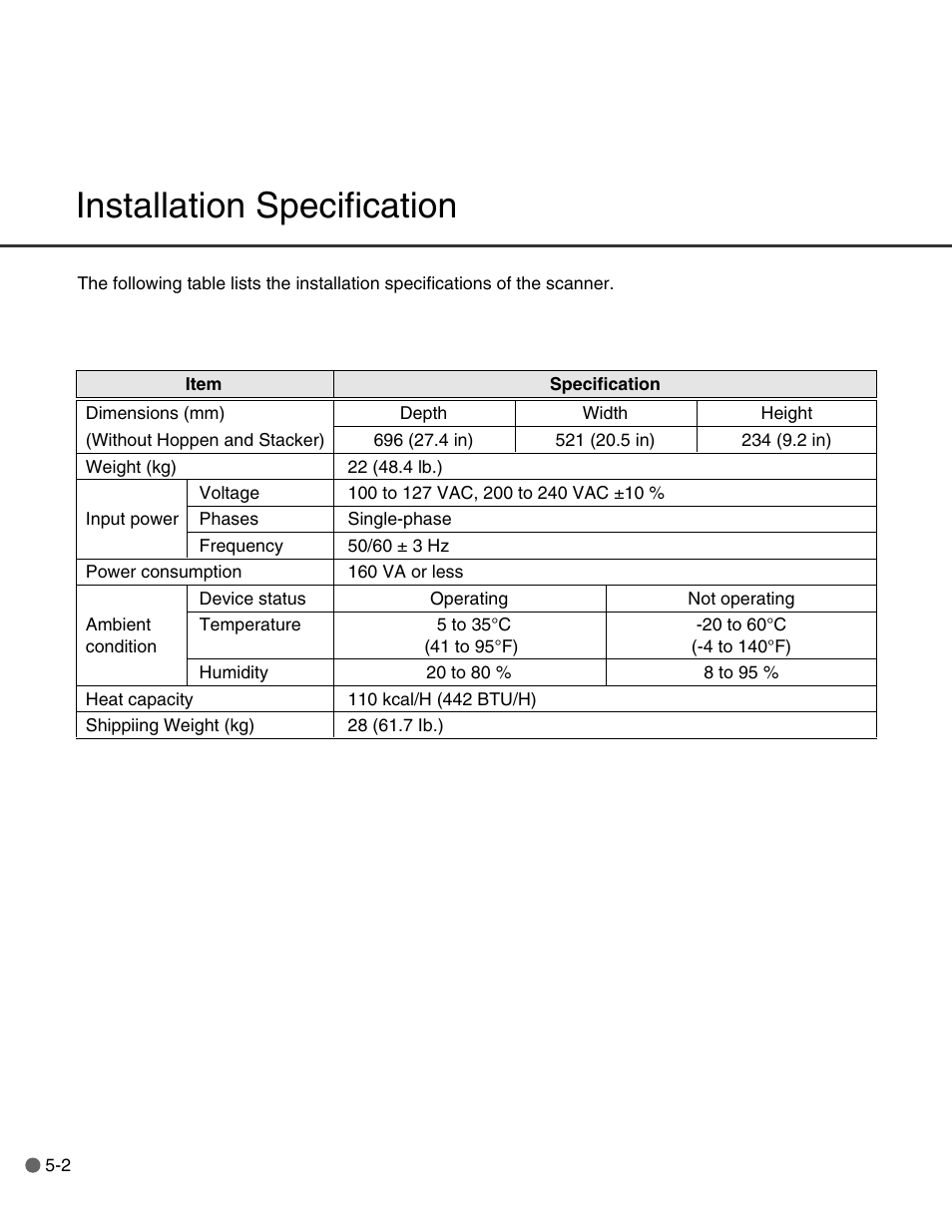 Installation specification | FUJITSU C150-E146-02EN User Manual | Page 60 / 100