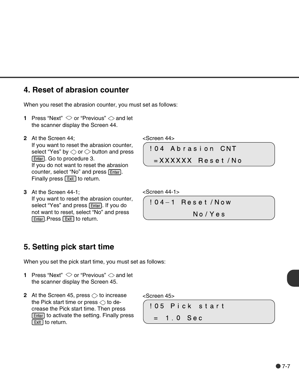 Reset of abrasion counter, Setting pick start time | FUJITSU C150-E146-02EN User Manual | Page 79 / 100