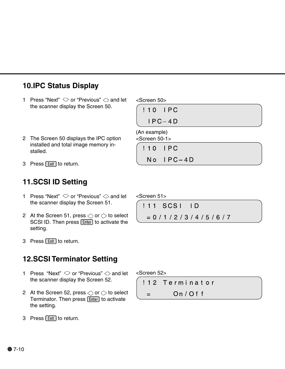 Ipc status display, Scsi id setting, Scsi terminator setting | FUJITSU C150-E146-02EN User Manual | Page 82 / 100