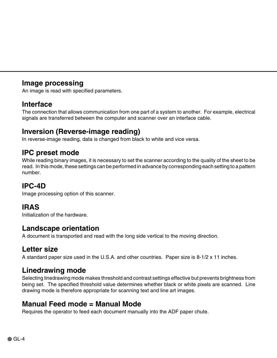 Image processing, Interface, Inversion (reverse-image reading) | Ipc preset mode, Ipc-4d, Iras, Landscape orientation, Letter size, Linedrawing mode, Manual feed mode = manual mode | FUJITSU C150-E146-02EN User Manual | Page 90 / 100