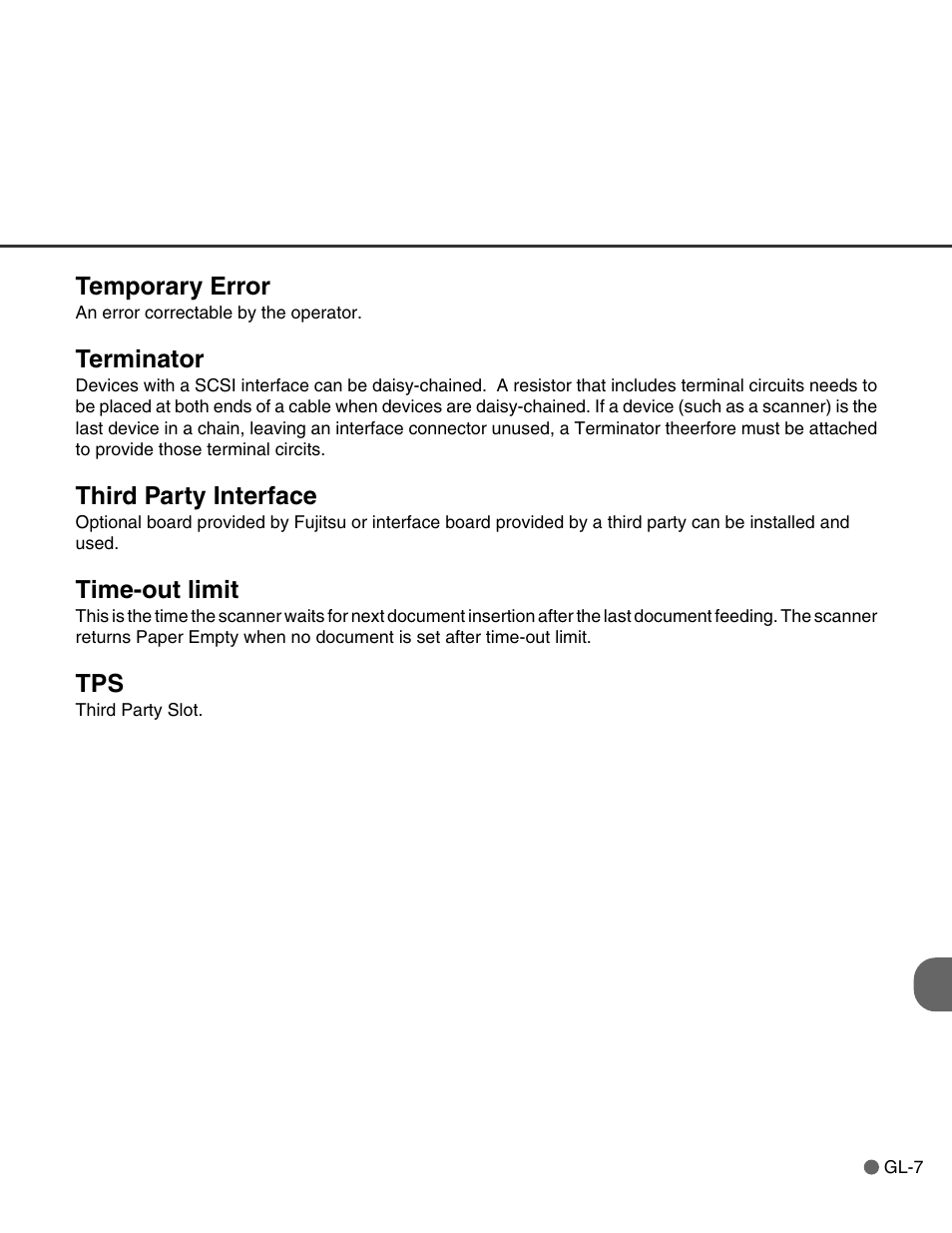 Temporary error, Terminator, Third party interface | Time-out limit | FUJITSU C150-E146-02EN User Manual | Page 93 / 100