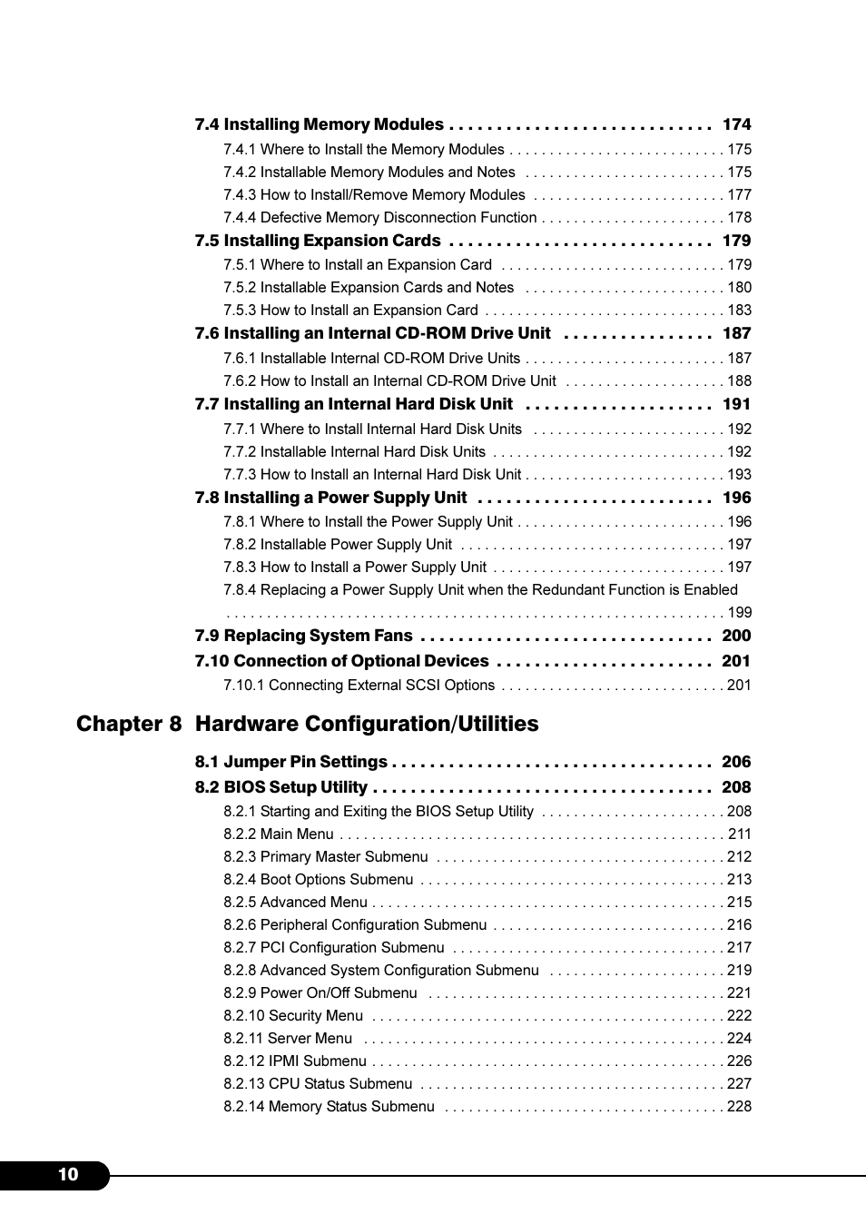 Chapter 8 hardware configuration/utilities | FUJITSU Primergy RX200 S2 User Manual | Page 10 / 307
