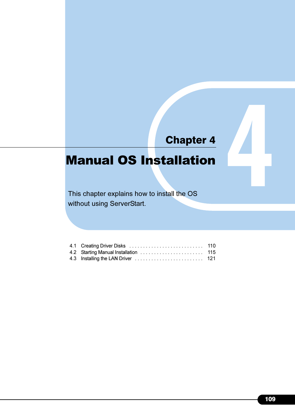 Chapter4 manual os installation, Manual os installation, Chapter 4 manual os installation | Chapter 4 | FUJITSU Primergy RX200 S2 User Manual | Page 109 / 307