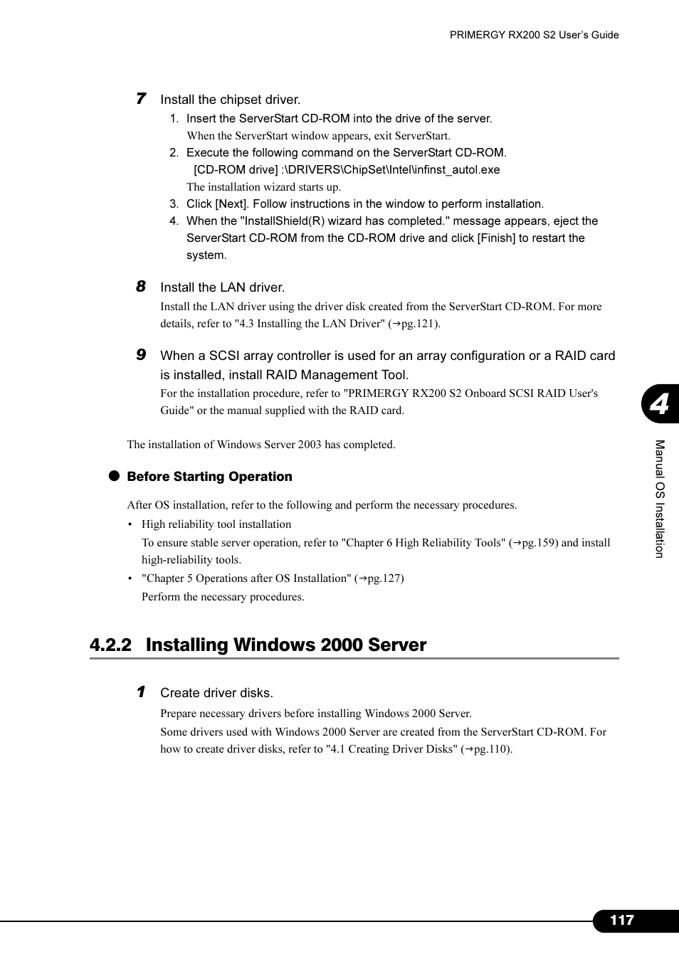 2 installing windows 2000 server | FUJITSU Primergy RX200 S2 User Manual | Page 117 / 307