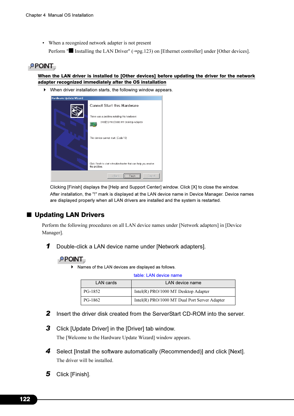 Updating lan drivers" ( pg.122), Updating lan drivers | FUJITSU Primergy RX200 S2 User Manual | Page 122 / 307