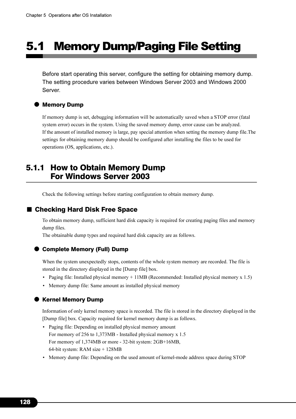 1 memory dump/paging file setting | FUJITSU Primergy RX200 S2 User Manual | Page 128 / 307