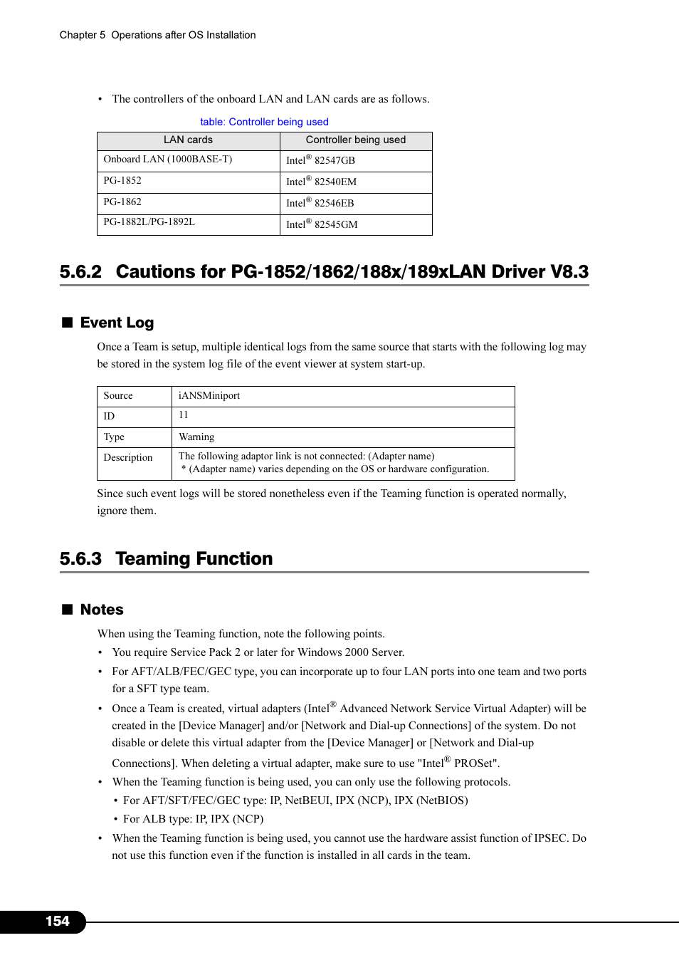 3 teaming function, Event log | FUJITSU Primergy RX200 S2 User Manual | Page 154 / 307