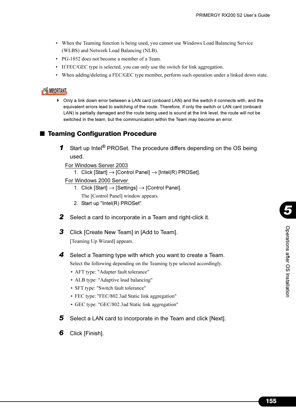 Teaming configuration procedure | FUJITSU Primergy RX200 S2 User Manual | Page 155 / 307