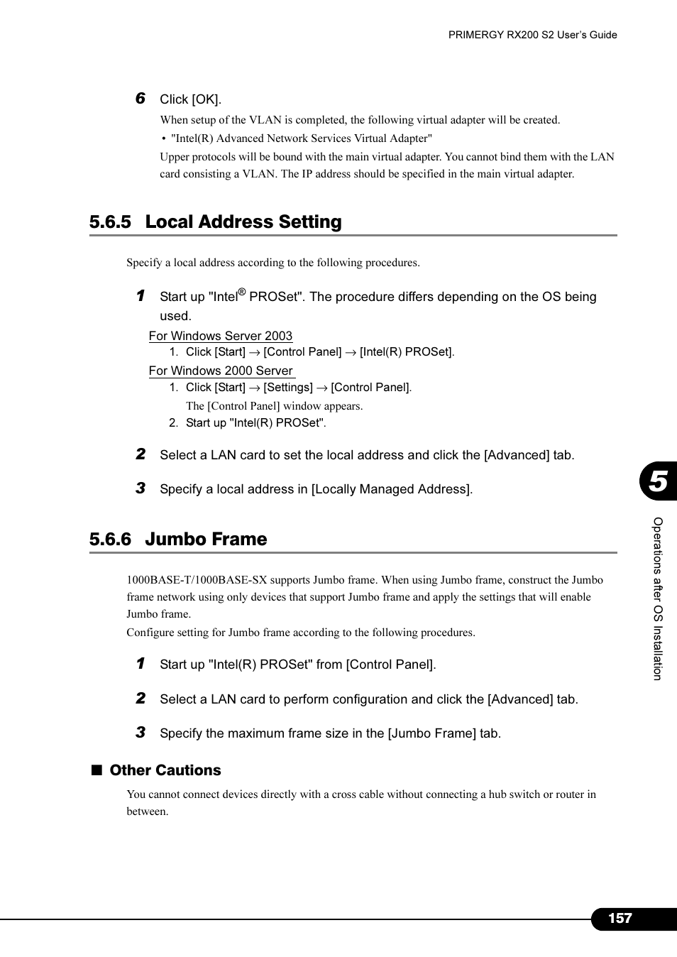 5 local address setting, 6 jumbo frame | FUJITSU Primergy RX200 S2 User Manual | Page 157 / 307