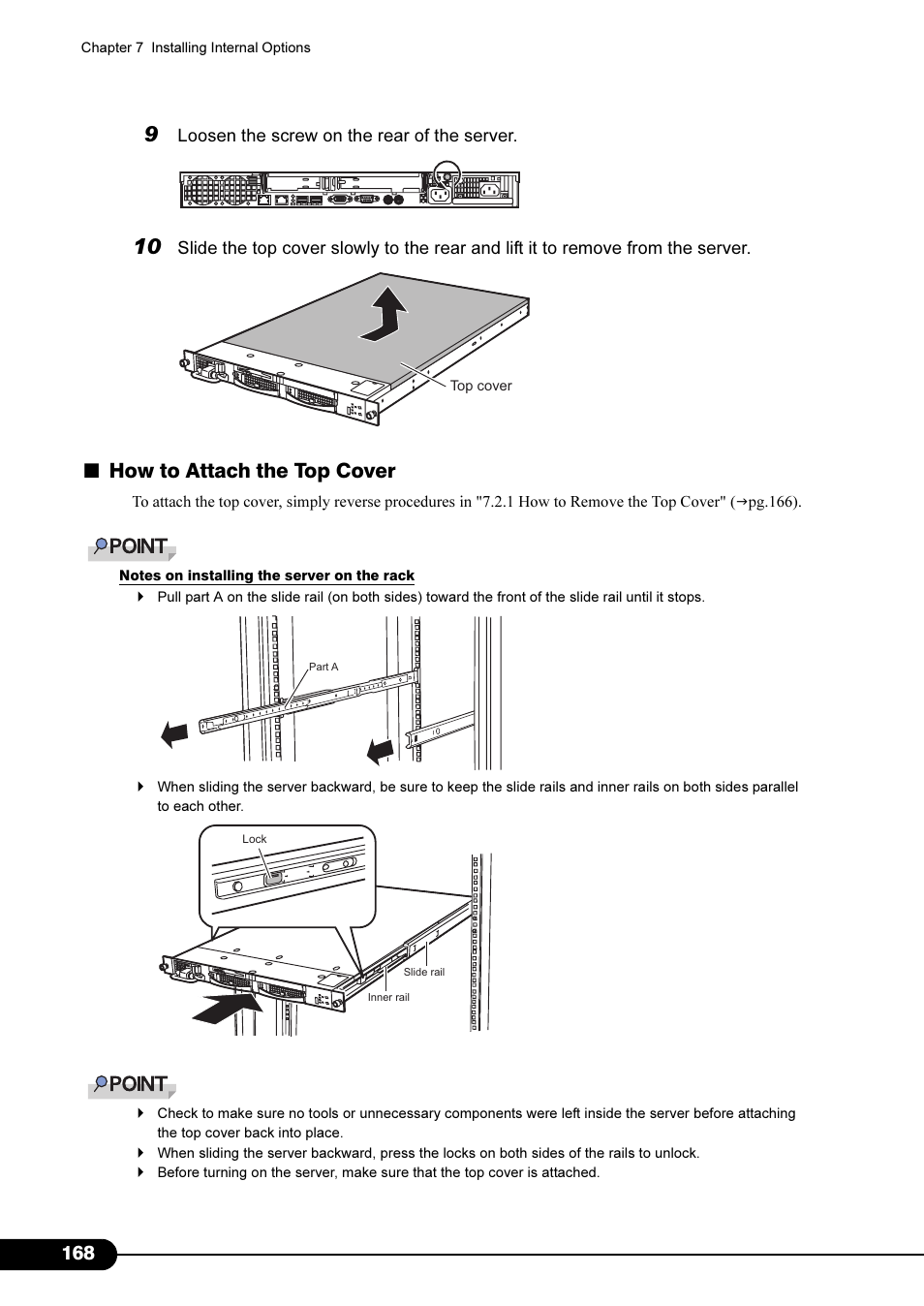 How to attach the top cover | FUJITSU Primergy RX200 S2 User Manual | Page 168 / 307