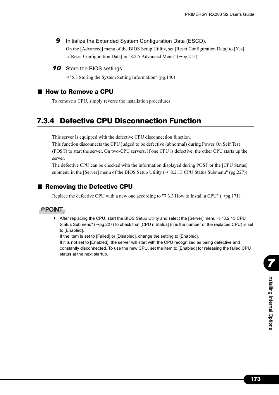 4 defective cpu disconnection function, How to remove a cpu, Removing the defective cpu | FUJITSU Primergy RX200 S2 User Manual | Page 173 / 307