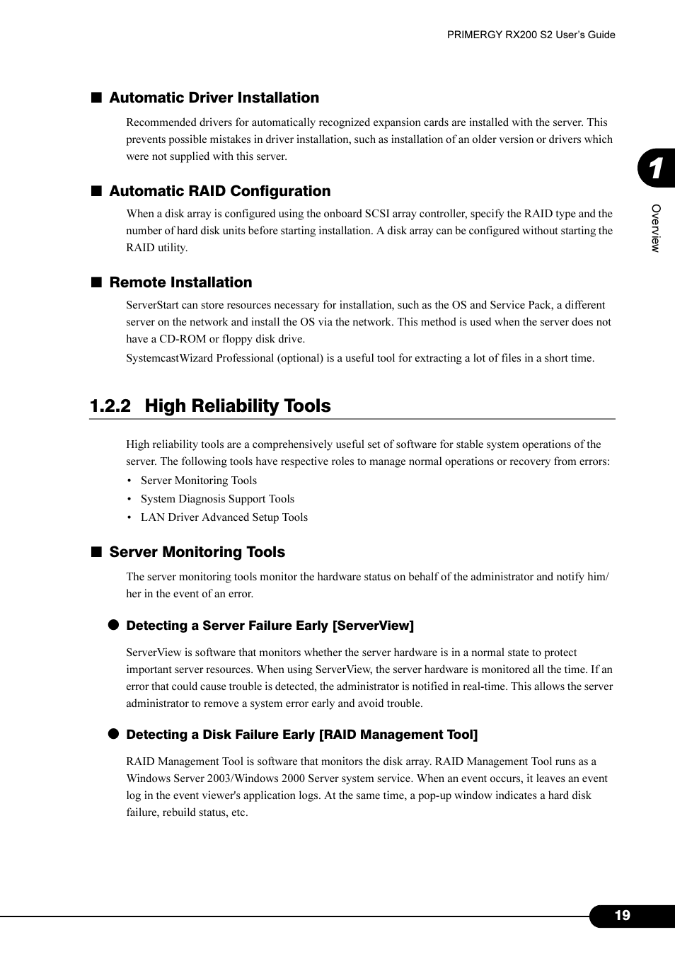 2 high reliability tools | FUJITSU Primergy RX200 S2 User Manual | Page 19 / 307
