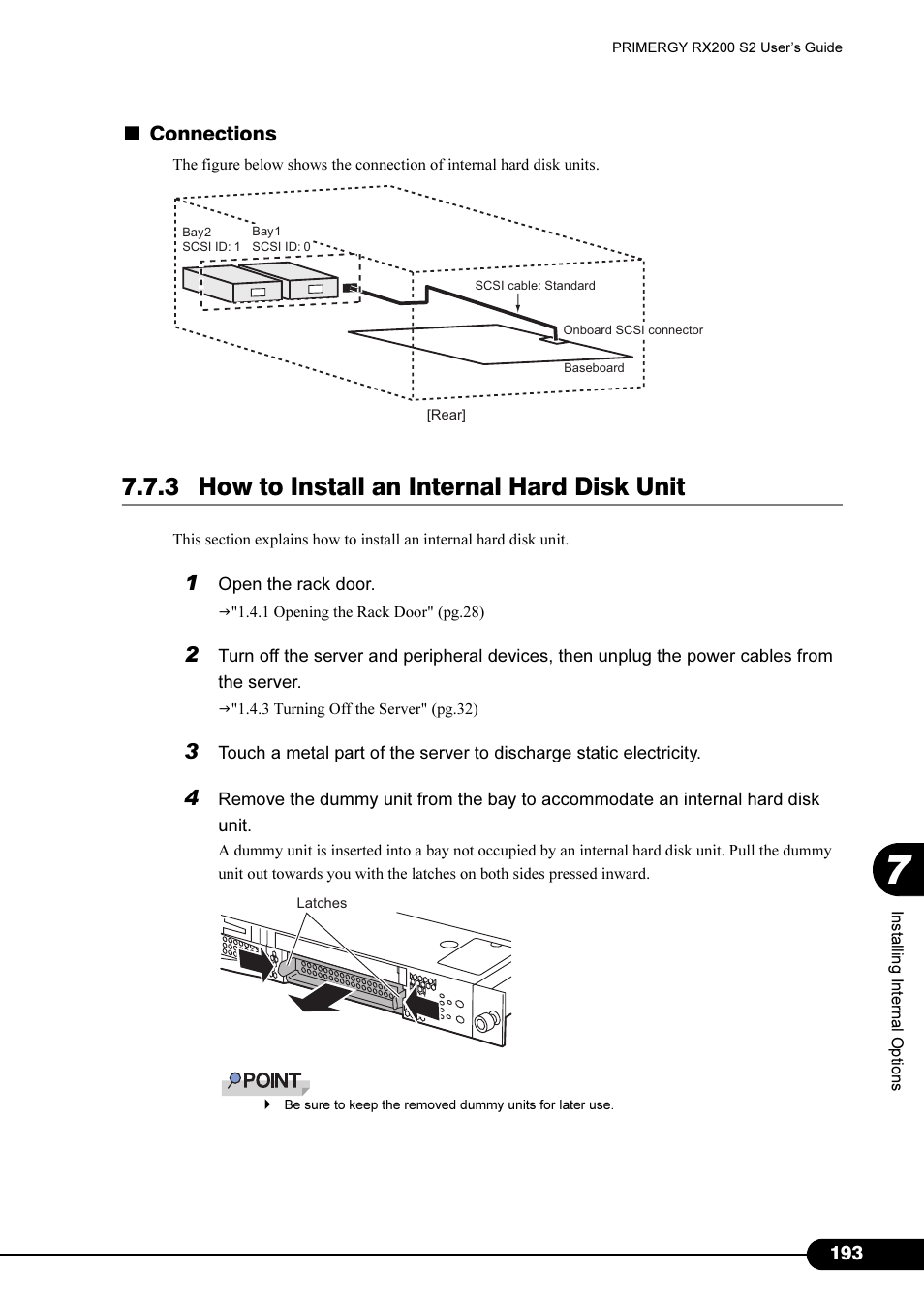 3 how to install an internal hard disk unit, Connections | FUJITSU Primergy RX200 S2 User Manual | Page 193 / 307