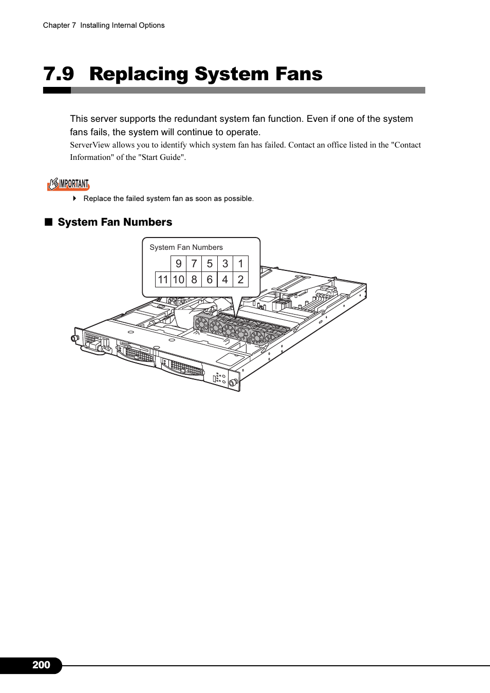 9 replacing system fans | FUJITSU Primergy RX200 S2 User Manual | Page 200 / 307