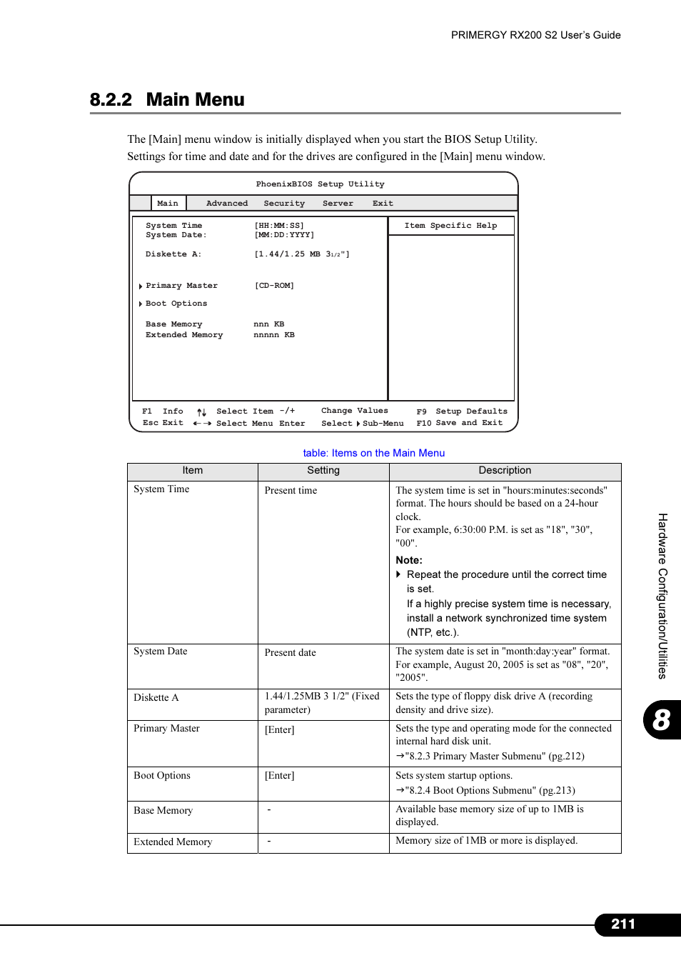 2 main menu | FUJITSU Primergy RX200 S2 User Manual | Page 211 / 307