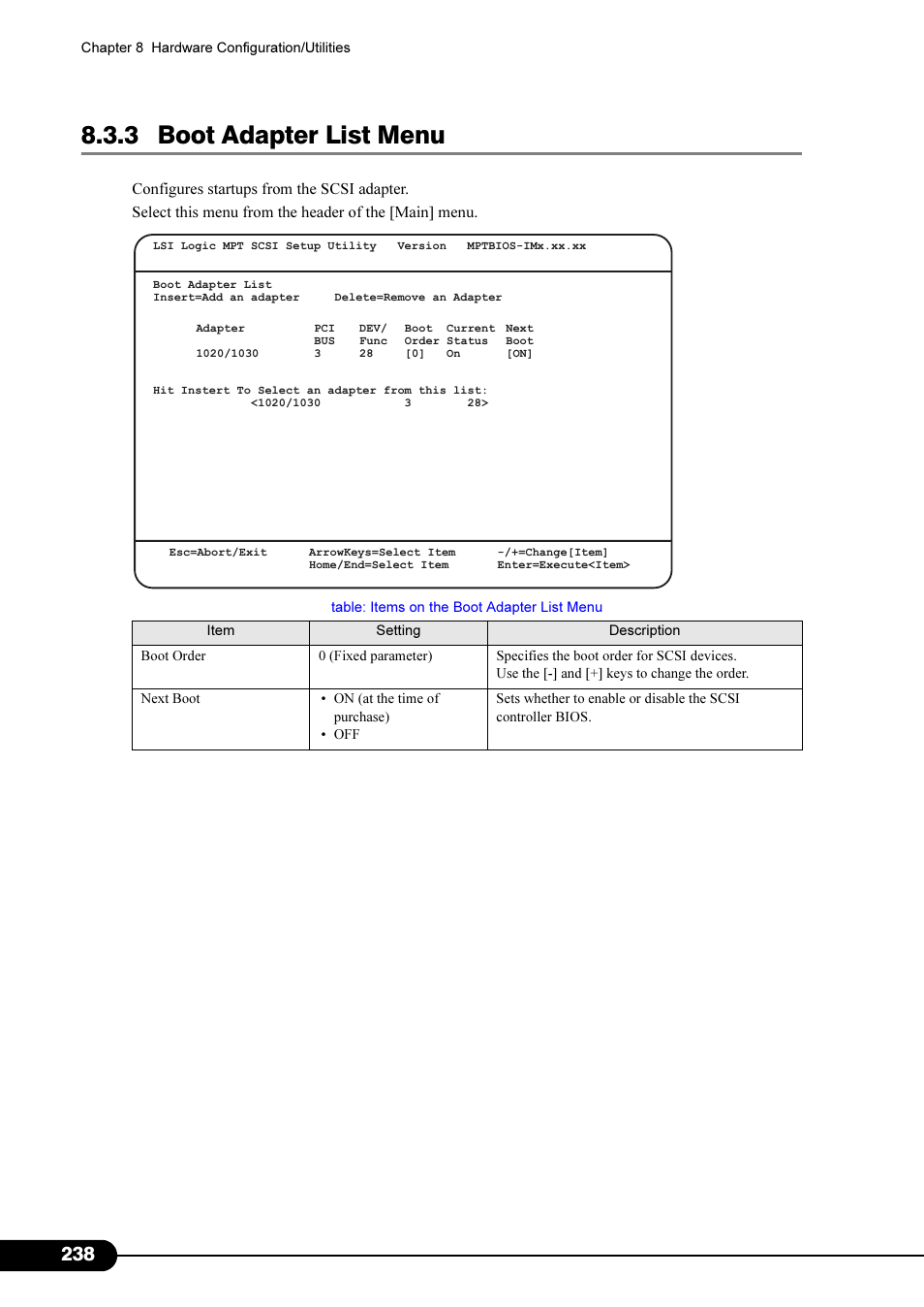 3 boot adapter list menu | FUJITSU Primergy RX200 S2 User Manual | Page 238 / 307