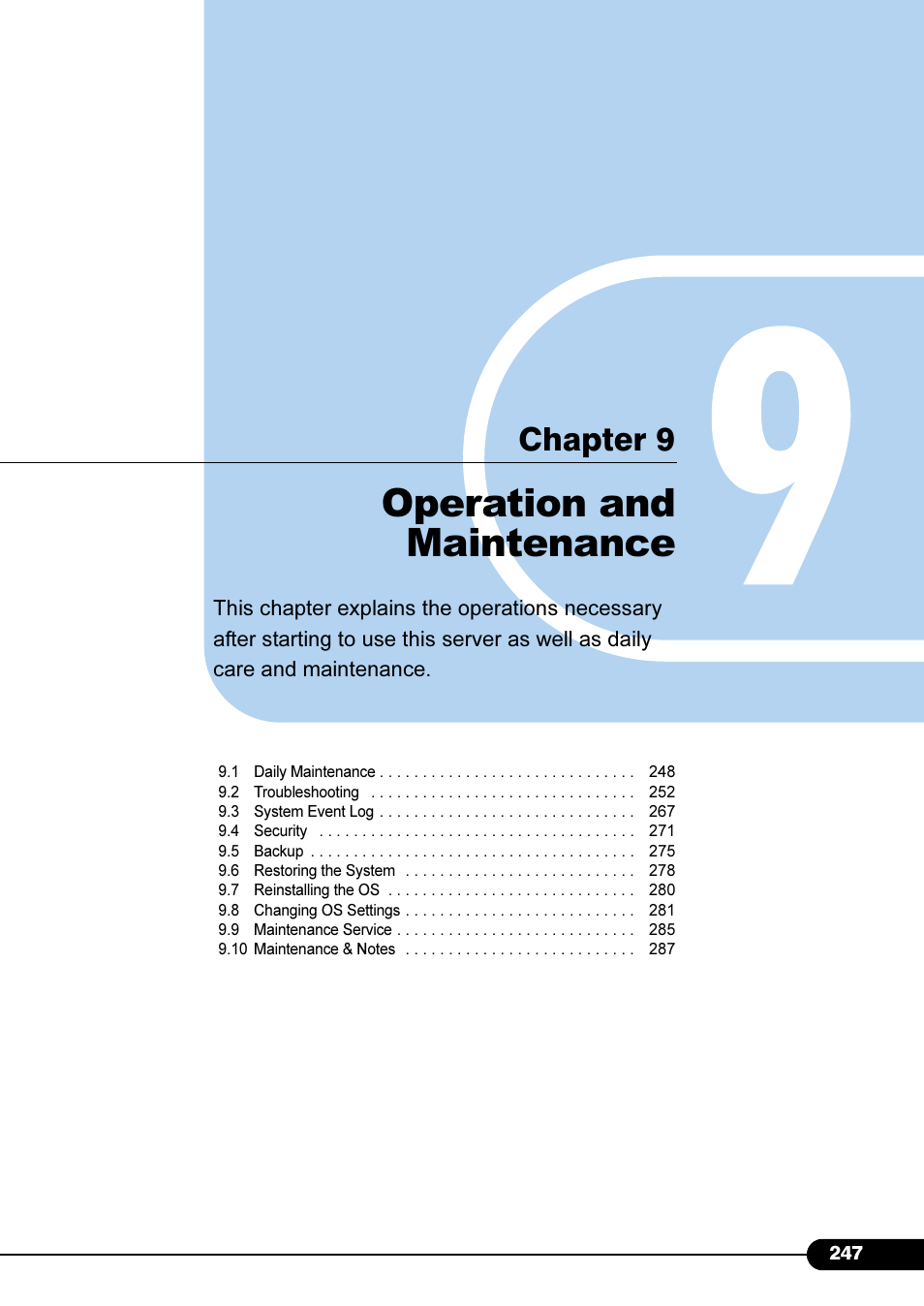 Chapter9 operation and maintenance, Operation and maintenance, Chapter 9 operation and maintenance | Chapter 9 | FUJITSU Primergy RX200 S2 User Manual | Page 247 / 307