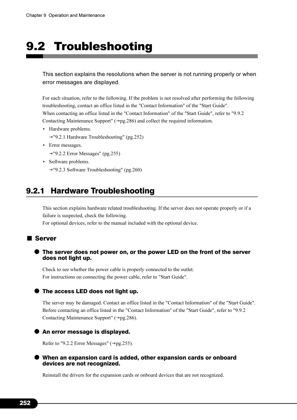 2 troubleshooting, 1 hardware troubleshooting | FUJITSU Primergy RX200 S2 User Manual | Page 252 / 307