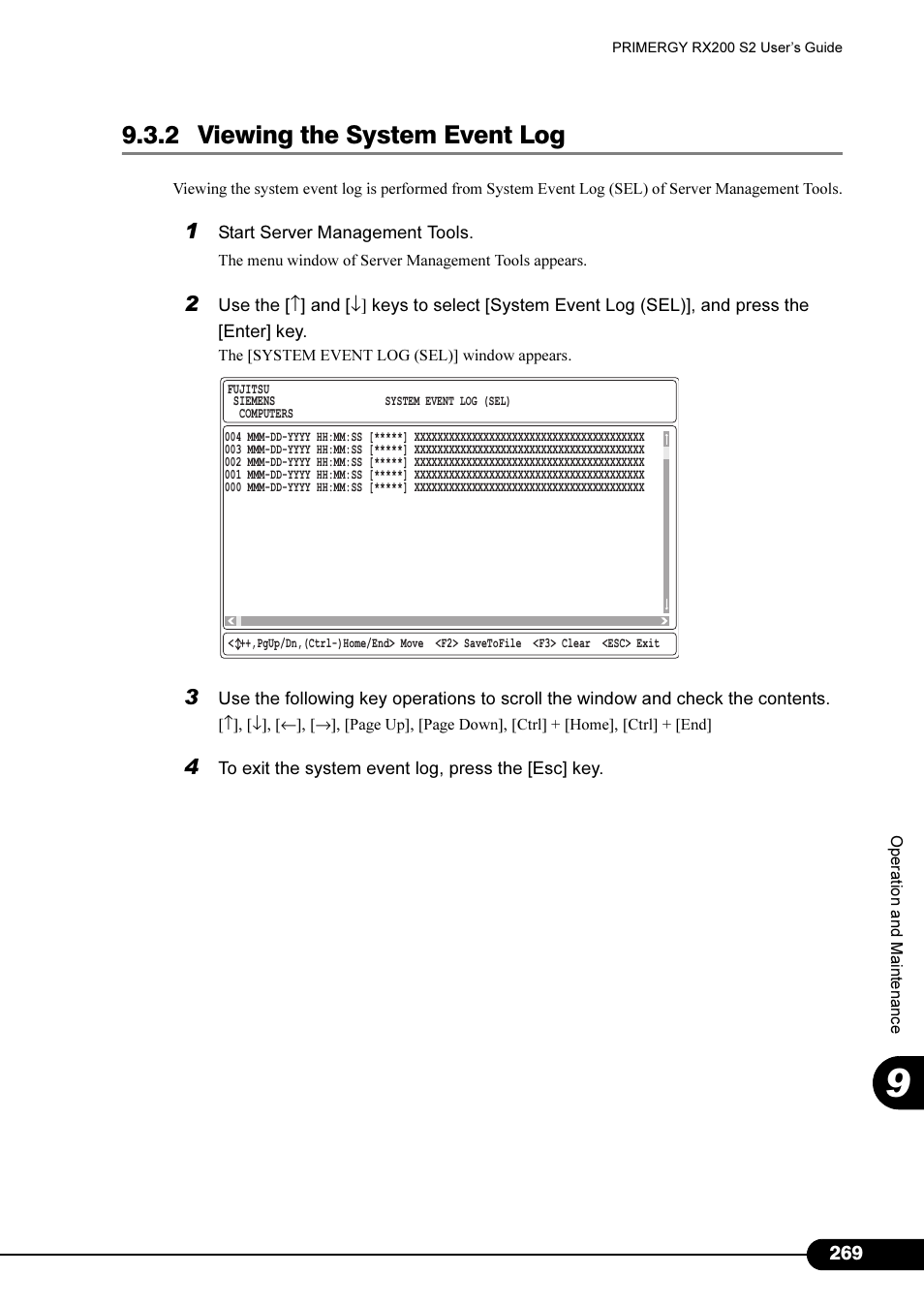 2 viewing the system event log | FUJITSU Primergy RX200 S2 User Manual | Page 269 / 307