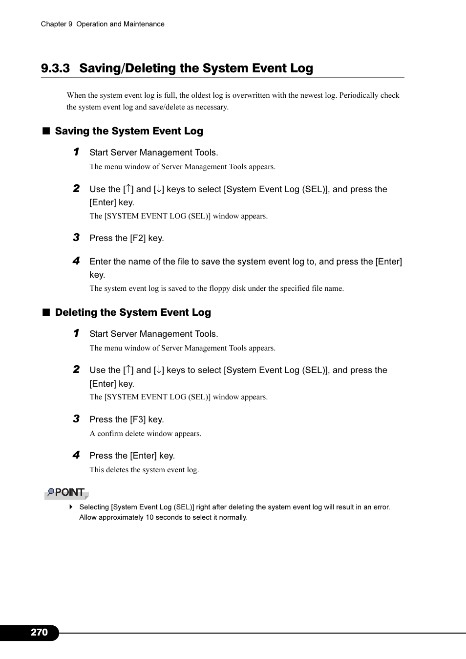 3 saving/deleting the system event log | FUJITSU Primergy RX200 S2 User Manual | Page 270 / 307