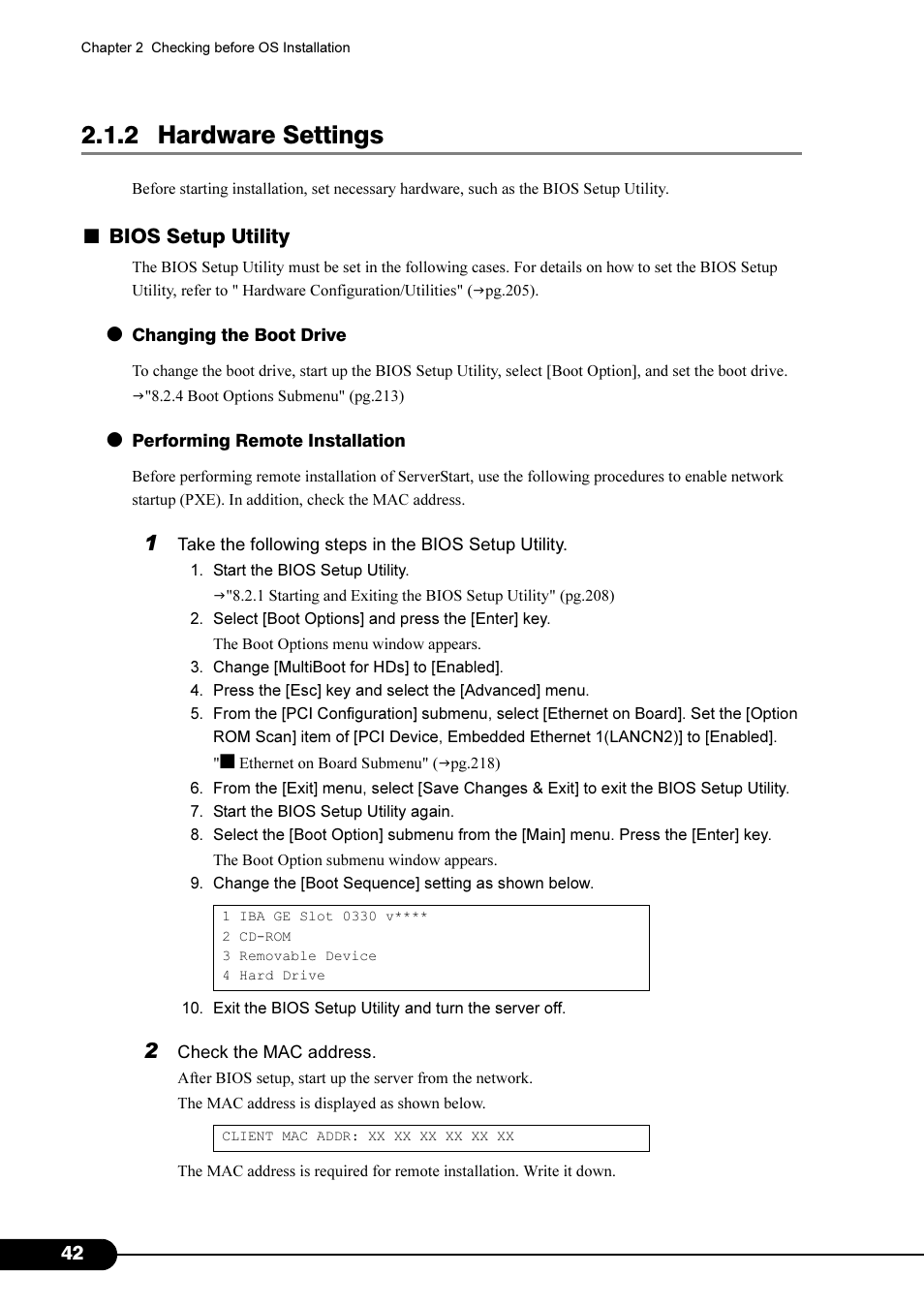 2 hardware settings, Bios setup utility | FUJITSU Primergy RX200 S2 User Manual | Page 42 / 307