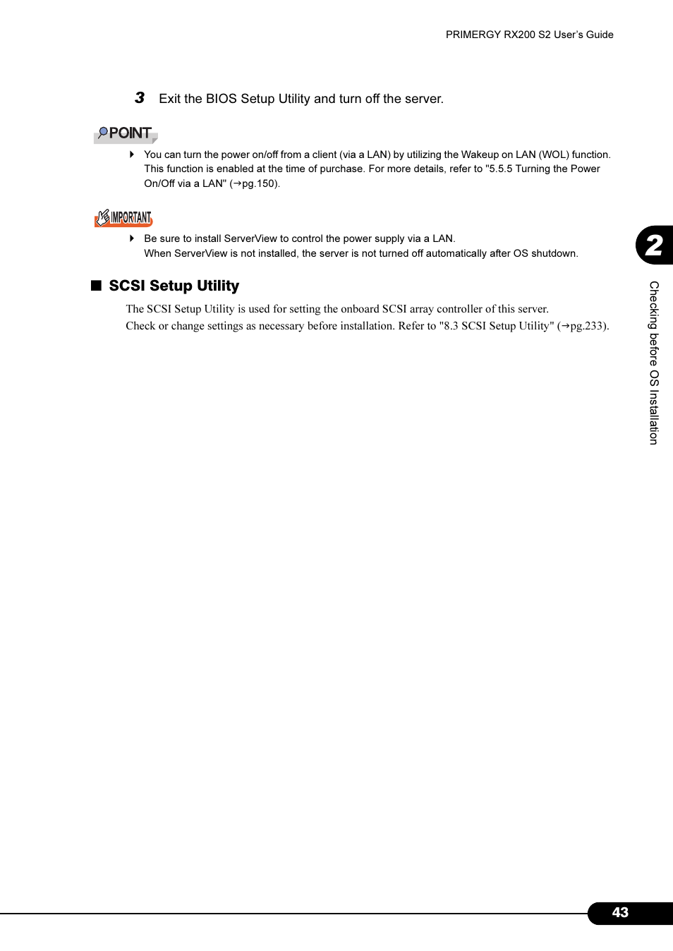 Scsi setup utility | FUJITSU Primergy RX200 S2 User Manual | Page 43 / 307